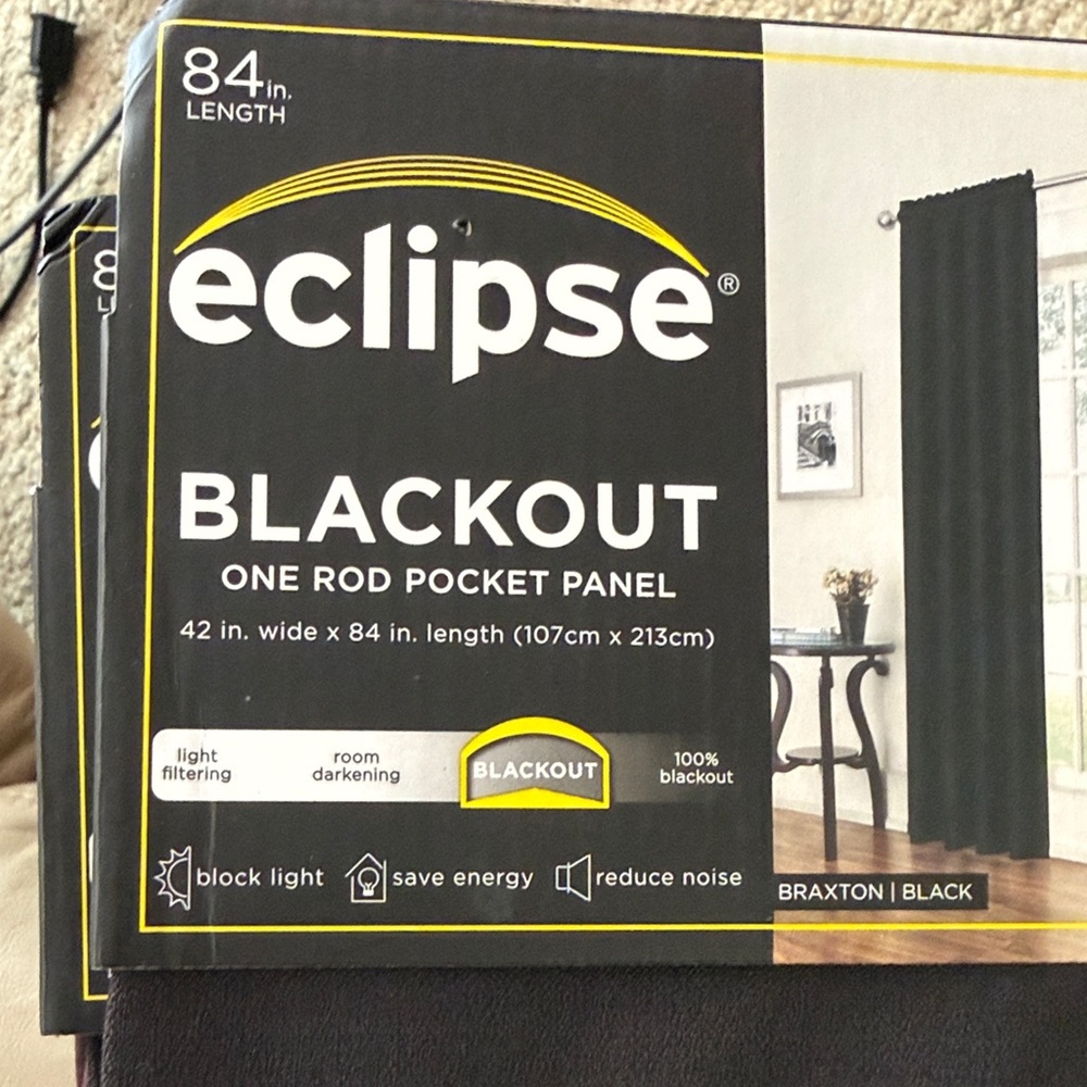 NWT Eclipse Blackout Curtain Panels in Black - Pack of 2 - Picture 12 of 13